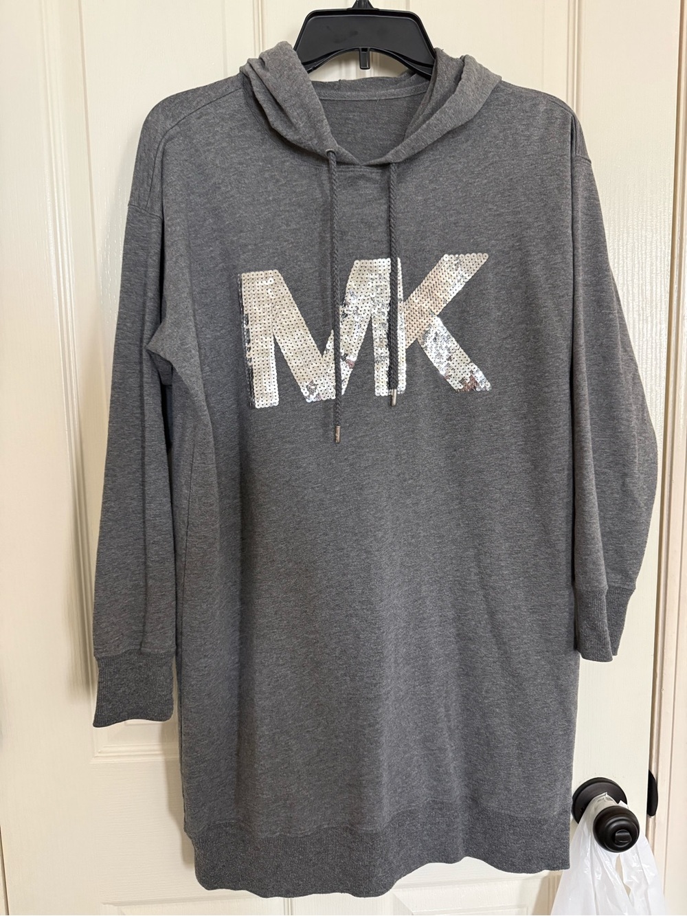 Michael Kors Gray Hoodie Dress with Silver Sequin MK Logo